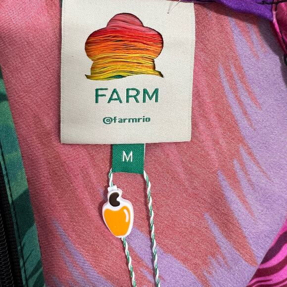 Farm Rio Midnight Leaves Tank Midi Dress Green Pink Tropical Cut Out Tie Waist M - Picture 10 of 14